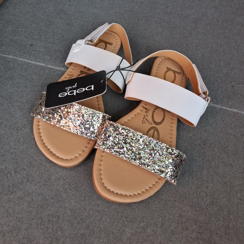 Bebe White and Silver Glitter Sandals for Summer